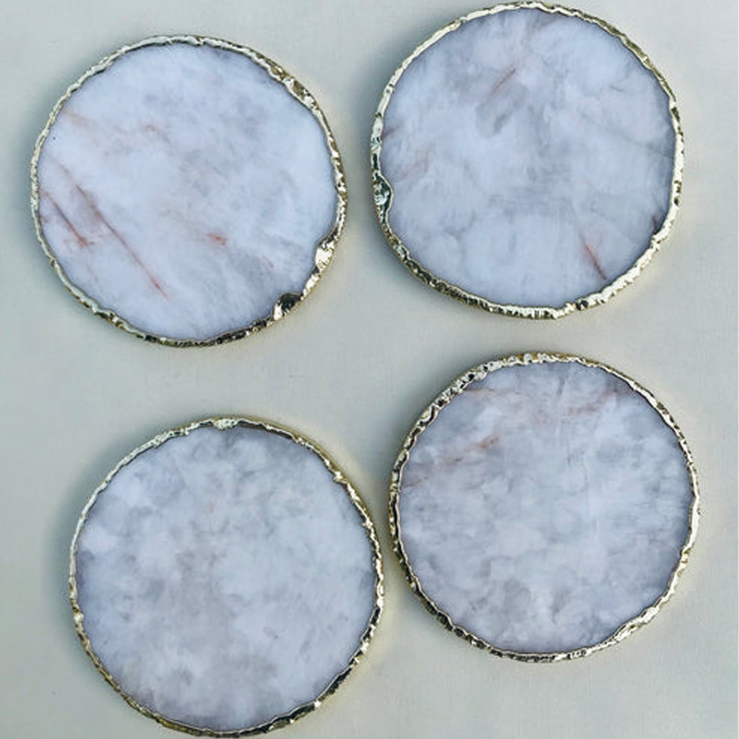 White Agate Hand Rounded Coasters - Set of 4 Large Coasters/Personalised Momentos