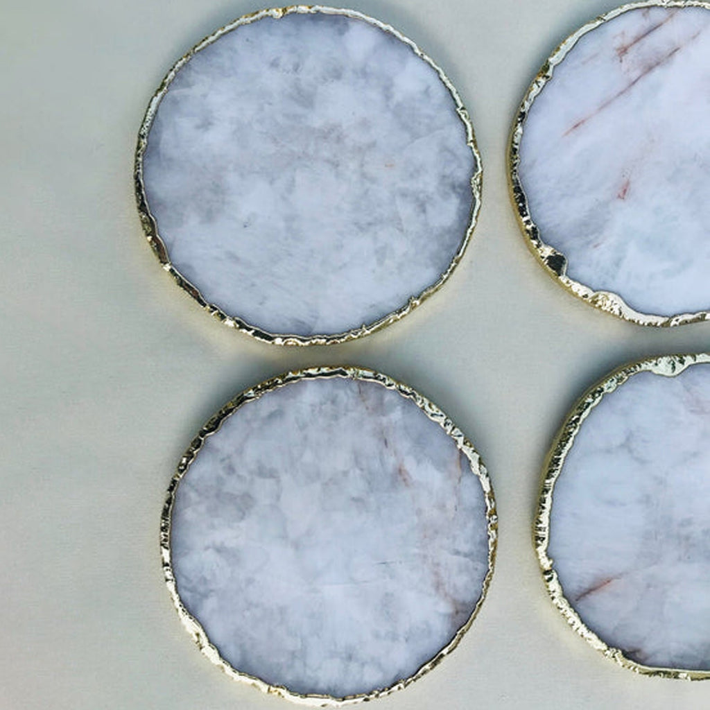White Agate Hand Rounded Coasters - Set of 4 Large Coasters/Personalised Momentos