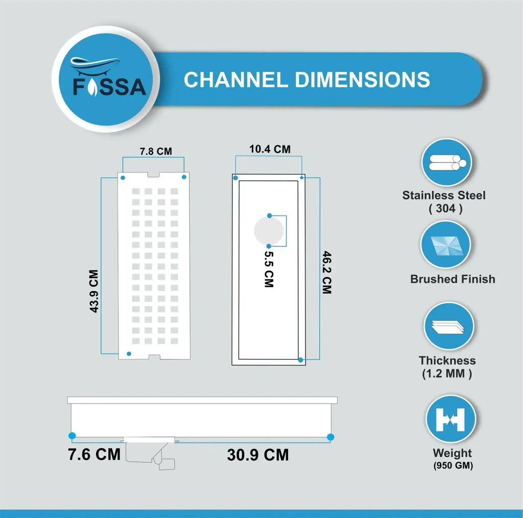 Ultra (18 x 4 Inches) 304 Grade Brushed Shower Channel Drain Floor Drain